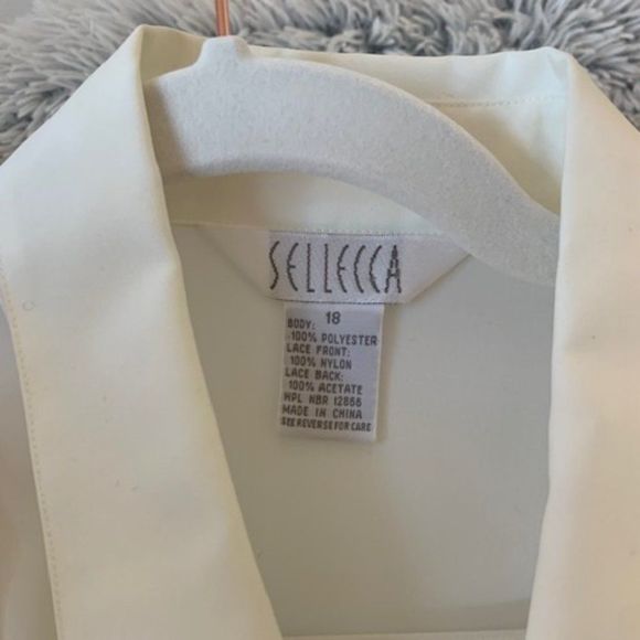 90s - Poly Blouse with Attached Lace Vest + Shoulder Pads - Picture 9 of 9